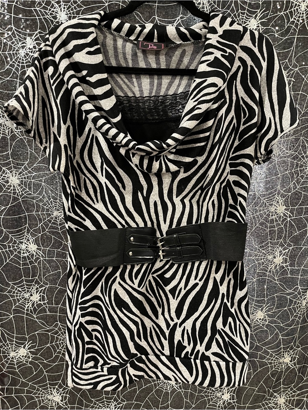 Diva Black & White Zebra Print Cowl Neck Top with Wide Waist Belt